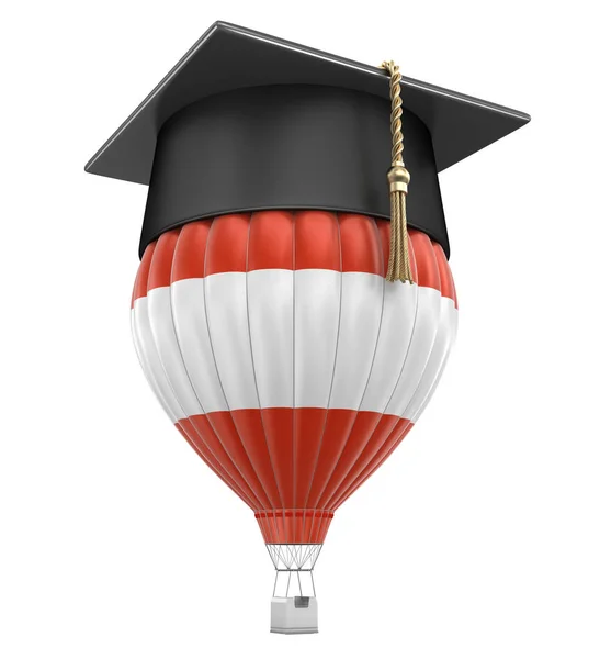 Heißluftballon mit österreichischer Flagge und Graduiertenkappe. Bild mit Ausschnittspfad — Stockfoto