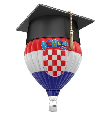 Hırvat bayrak ve mezuniyet kap ile sıcak hava balonu. Görüntü kırpma yolu ile