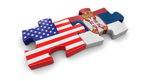 USA-ban és Szerbia puzzle zászlók. Kép Vágógörbe — Stock Fotó