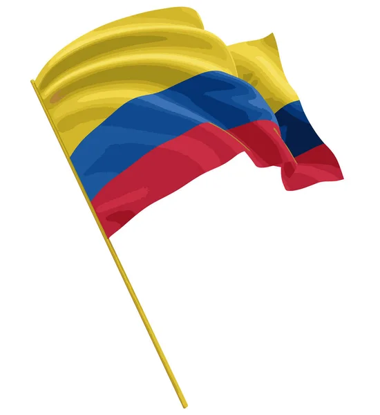 Bandera colombiana 3D con textura de superficie de tela. Fondo blanco. Imagen con ruta de recorte — Archivo Imágenes Vectoriales