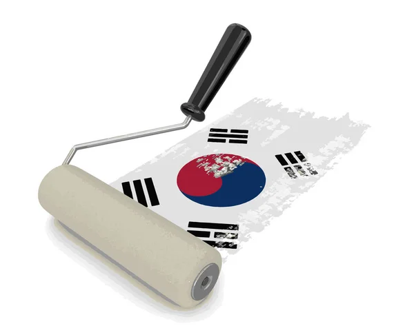 Paint roller with South Korean flag. Image with clipping path — Stock Vector