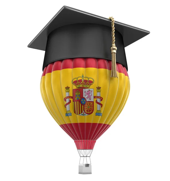 Heißluftballon mit spanischer Flagge und Abschlussmütze. Bild mit Ausschnittspfad — Stockfoto
