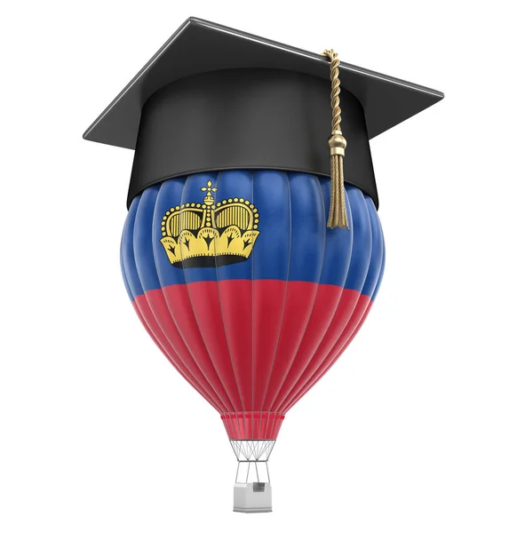 Ballon à air chaud avec drapeau du Liechtenstein et casquette graduée. Image avec chemin de coupure — Photo