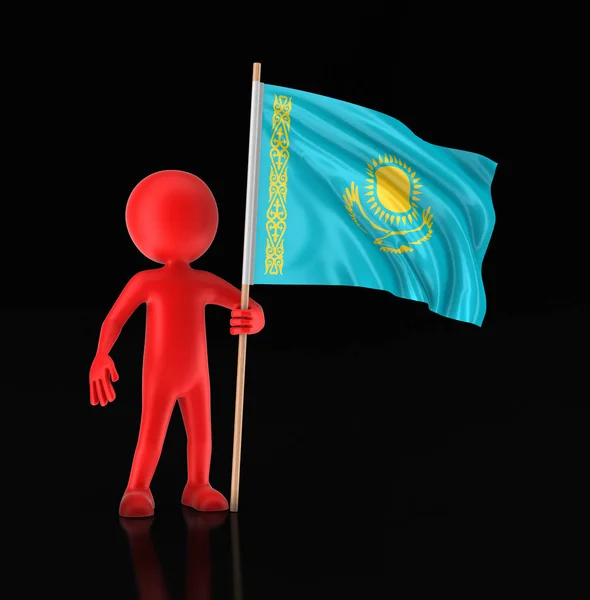 Man and Kazakh flag. Image with clipping path