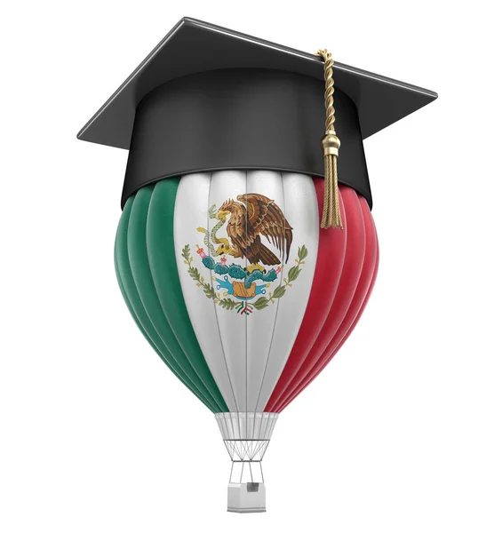 Heißluftballon mit mexikanischer Flagge und Promotionsmütze. Bild mit Ausschnittspfad — Stockfoto