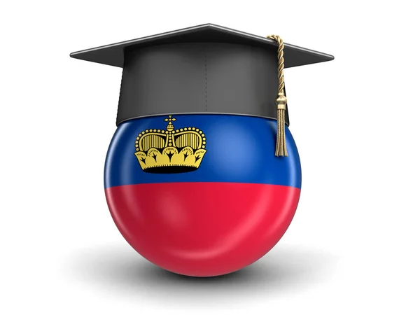 Berretto di laurea e bandiera del Liechtenstein. Immagine con percorso di ritaglio — Foto Stock