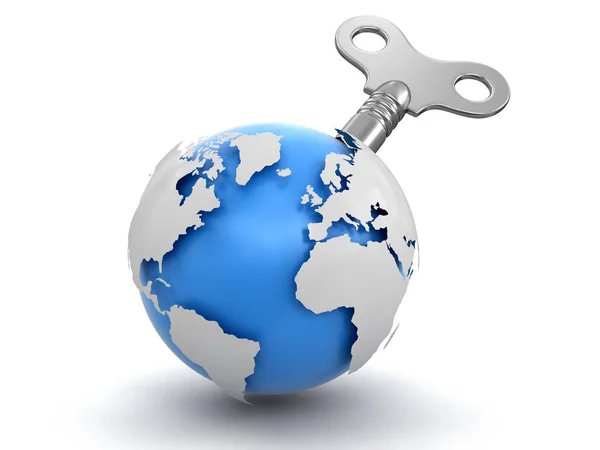 3d Globe  with winding key. Image with clipping path