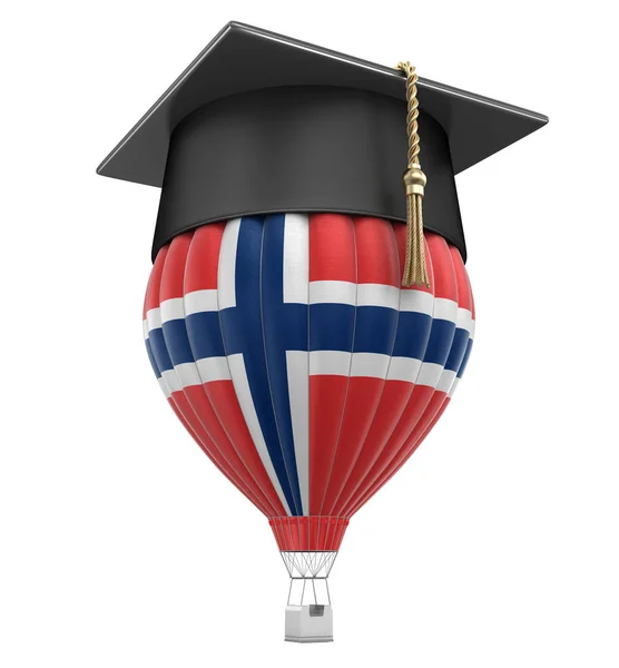 Heißluftballon mit norwegischer Flagge und Abschlussmütze. Bild mit Ausschnittspfad — Stockfoto