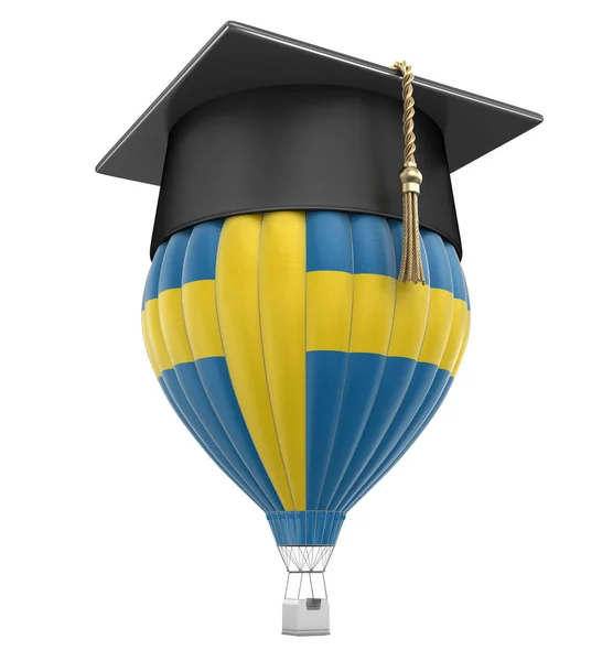 Воздушный шар со шведским флагом и выпускной шапкой. Изображение с пути обрезки — стоковое фото