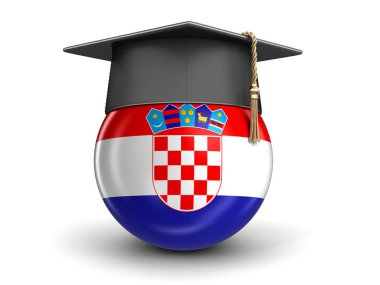 Mezuniyet kep ve Hırvat bayrak. Görüntü kırpma yolu ile