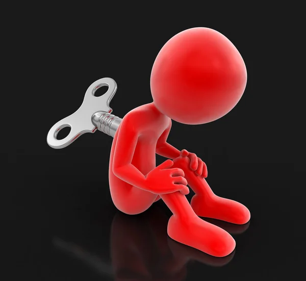 Man and winding key. Image with clipping path — Stock Photo, Image