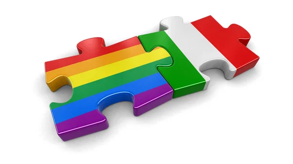 Италия и ЛГБТ-головоломка из флагов. Изображение с пути обрезки — стоковое фото