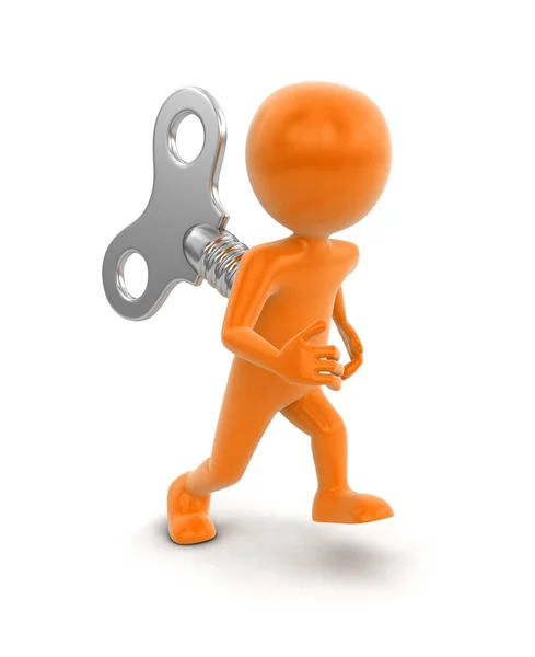 Man and winding key. Image with clipping path — Stock Photo, Image