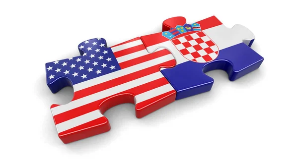 USA i Chorwacja puzzle z flagi. Obraz ze ścieżką przycinającą — Zdjęcie stockowe