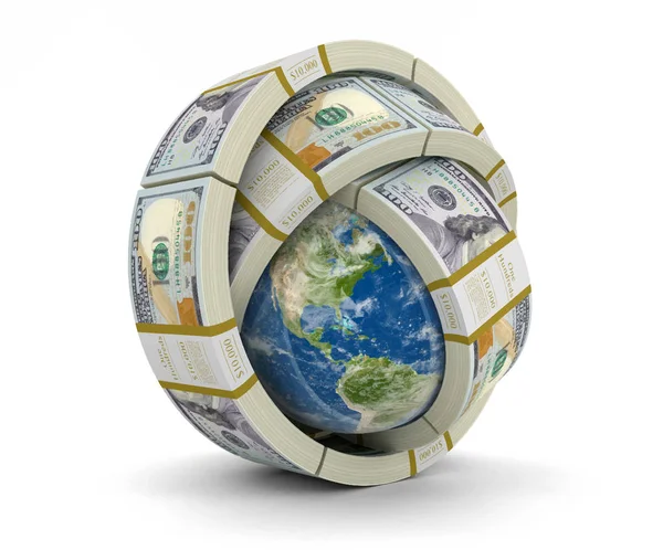 Pile of Dollars and globe. Image with clipping path — Stock Vector
