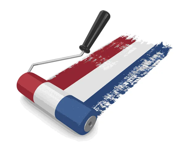 Rouleau de peinture avec drapeau néerlandais. Image avec chemin de coupure — Image vectorielle