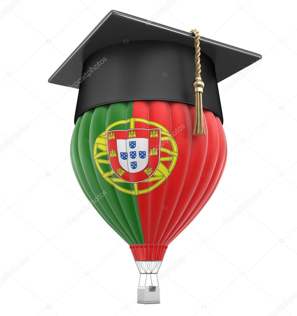Hot Air Balloon with Portuguese Flag and Graduation cap. Image with clipping path