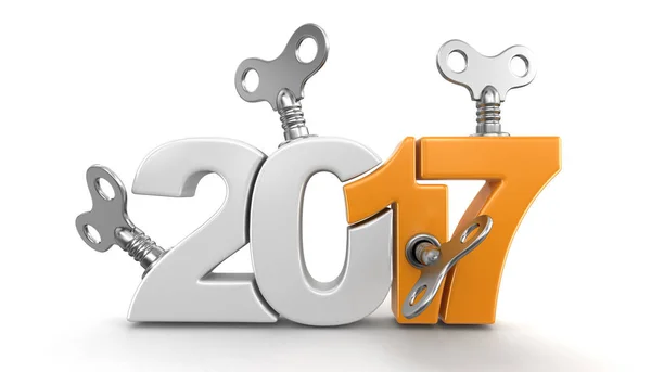 Neujahr 2017 mit aufziehbaren Schlüsseln. Bild mit Ausschnittspfad. — Stockfoto