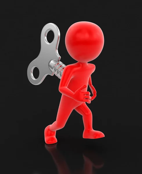 Man and winding key. Image with clipping path — Stock Photo, Image