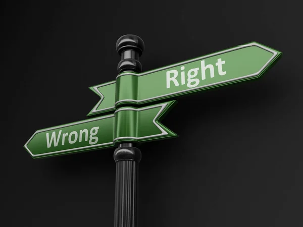 Wrong and wright pointers on signpost. Image with clipping path — Stock Photo, Image