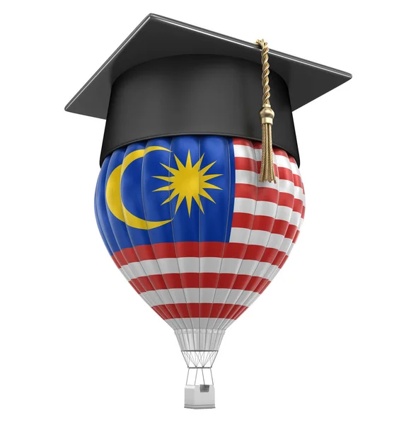 Hot Air Balloon with Malaysia flag and Graduation cap. Image with clipping path — Stock Photo, Image