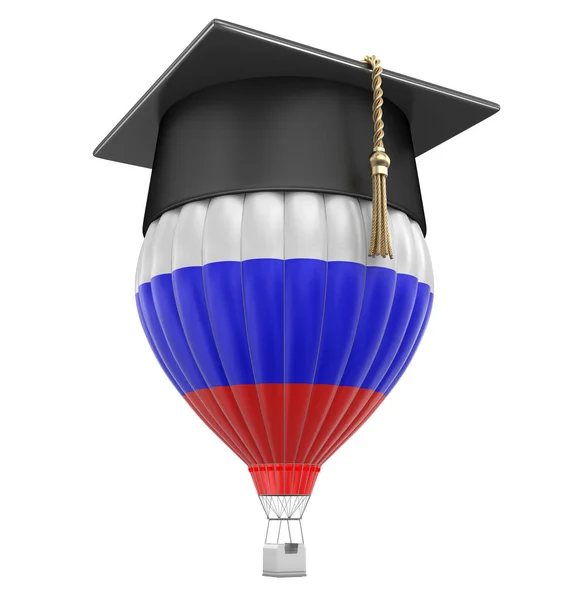 Воздушный шар с флагом России и выпускной шапкой. Изображение с пути обрезки — стоковое фото