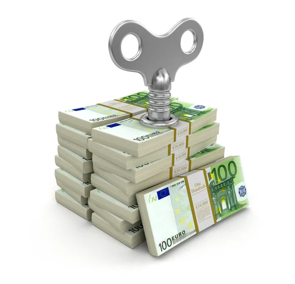 Montón de euros con llave enrollable. Imagen con ruta de recorte —  Fotos de Stock