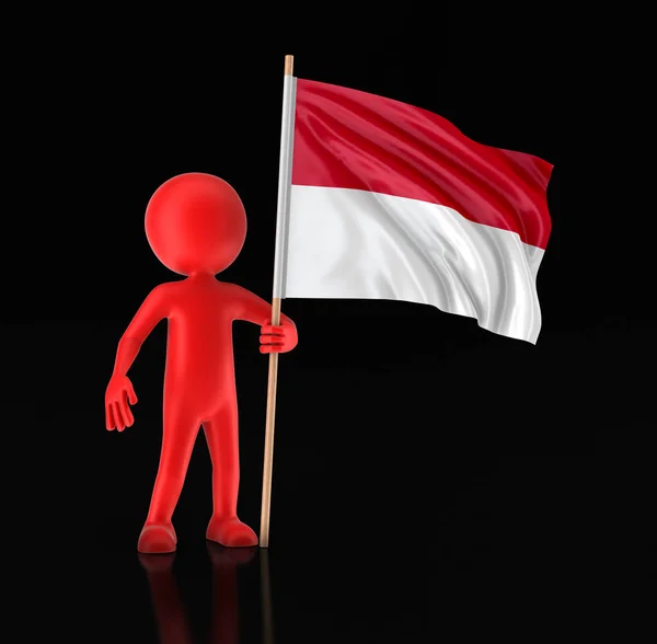 Człowiek i flaga indonezyjska. Obraz ze ścieżką przycinającą — Zdjęcie stockowe