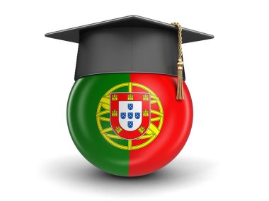 Mezuniyet kep ve Portekiz bayrağı. Görüntü kırpma yolu ile