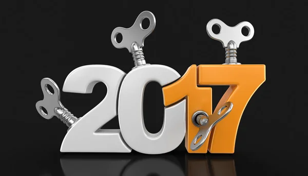 Neujahr 2017 mit aufziehbaren Schlüsseln. Bild mit Ausschnittspfad. — Stockfoto