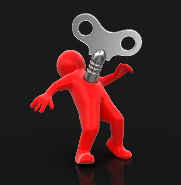 Man and winding key. Image with clipping path — Stock Photo, Image