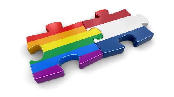 Pays-Bas et puzzle LGBT de drapeaux. Image avec chemin de coupure — Photo