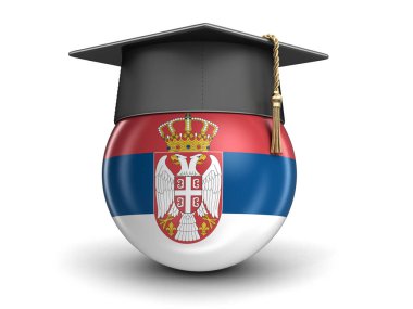 Mezuniyet kep ve Sırp bayrağı. Görüntü kırpma yolu ile