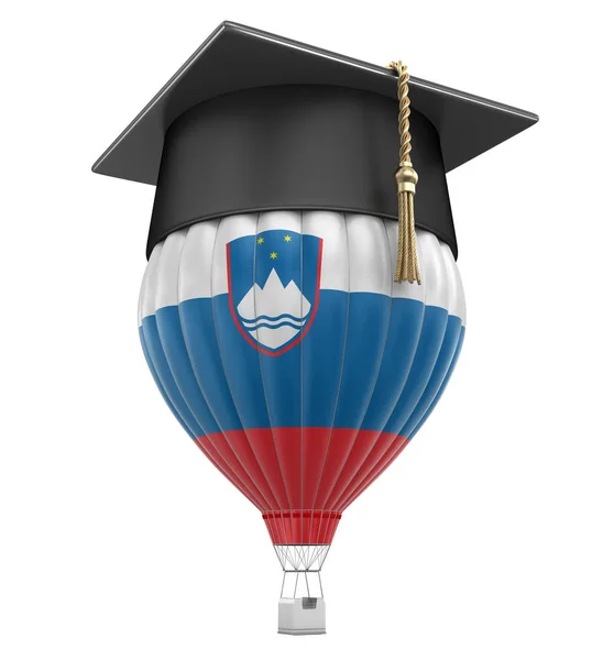 Hot Air Balloon with Slovene flag and Graduation cap. Image with clipping path — Stock Photo, Image