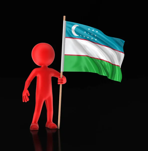 Adam ve Özbek bayrak. Görüntü kırpma yolu ile — Stok fotoğraf