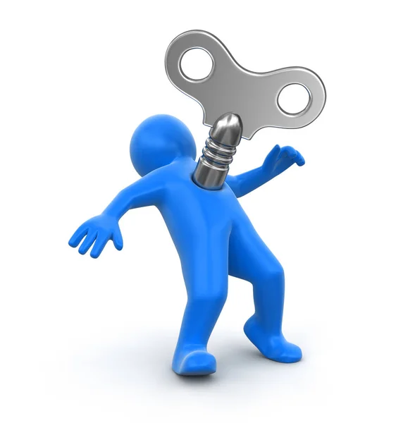 Man and winding key. Image with clipping path — Stock Photo, Image