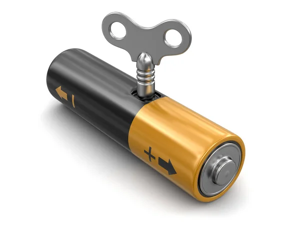 Battery with Winding key. Image with clipping path — Stock Photo, Image