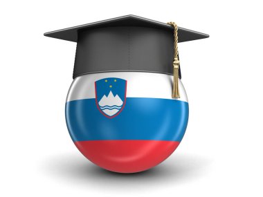 Mezuniyet kep ve Slovence bayrak. Görüntü kırpma yolu ile