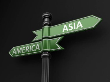 Asya ve Amerika işaretçiler tabelasını. Görüntü kırpma yolu ile 