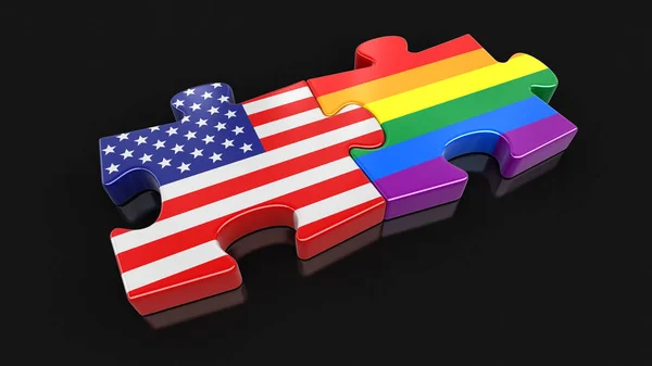 Usa und lgbt Puzzle von Flaggen. Bild mit Ausschnittspfad — Stockfoto