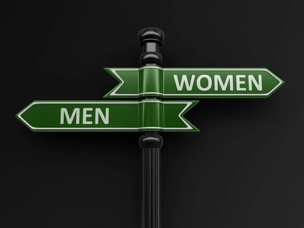 Men and women pointers on signpost. Image with clipping path — Stock Photo, Image