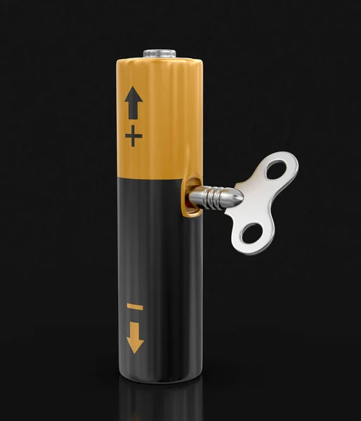 Battery with Winding key. Image with clipping path — Stock Photo, Image