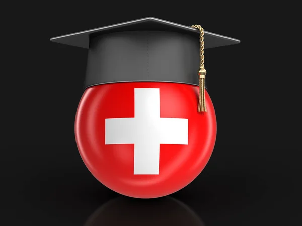Berretto di laurea e bandiera svizzera. Immagine con percorso di ritaglio — Foto Stock