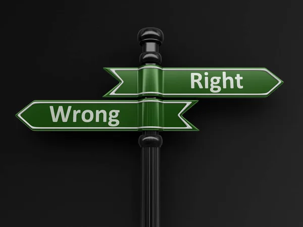 Wrong and wright pointers on signpost. Image with clipping path — Stock Photo, Image
