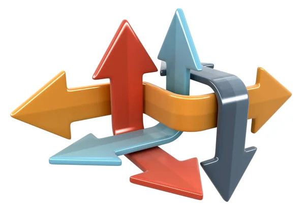 3d imagen de flechas en diferentes direcciones. Imagen con ruta de recorte — Foto de Stock