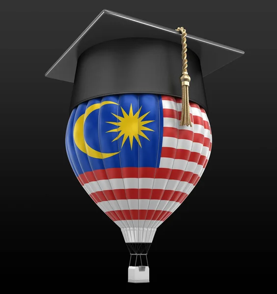 Hot Air Balloon with Malaysia flag and Graduation cap. Image with clipping path — Stock Photo, Image