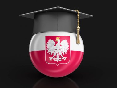 Mezuniyet kep ve Polonya bayrağı. Görüntü kırpma yolu ile