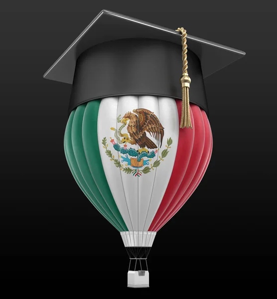 热气球与墨西哥国旗和毕业帽。图像的剪切路径 — 图库照片