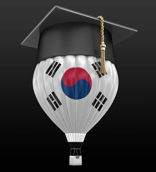 Hot Air Balloon with South Korean Flag and Graduation cap. Image with clipping path — Stock Photo, Image