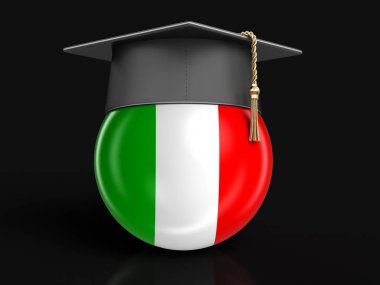 Mezuniyet kep ve İtalyan bayrağı. Görüntü kırpma yolu ile